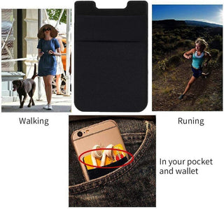 2Pack Adhesive Phone Pocket,Cell Phone Stick On Card Wallet Sleeve,Credit Cards/ID Card Holder(Double Secure) with Sticker for Back of iPhone,Android and All Smartphones-Black
