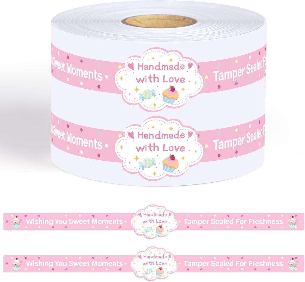 360 Pcs Handmade food retail package sealing labels 0.47 x 8.66 Inch Homemade stickers for baked goods Safe secure tamper evident seals stickers for cake dessert present box packaging supplies