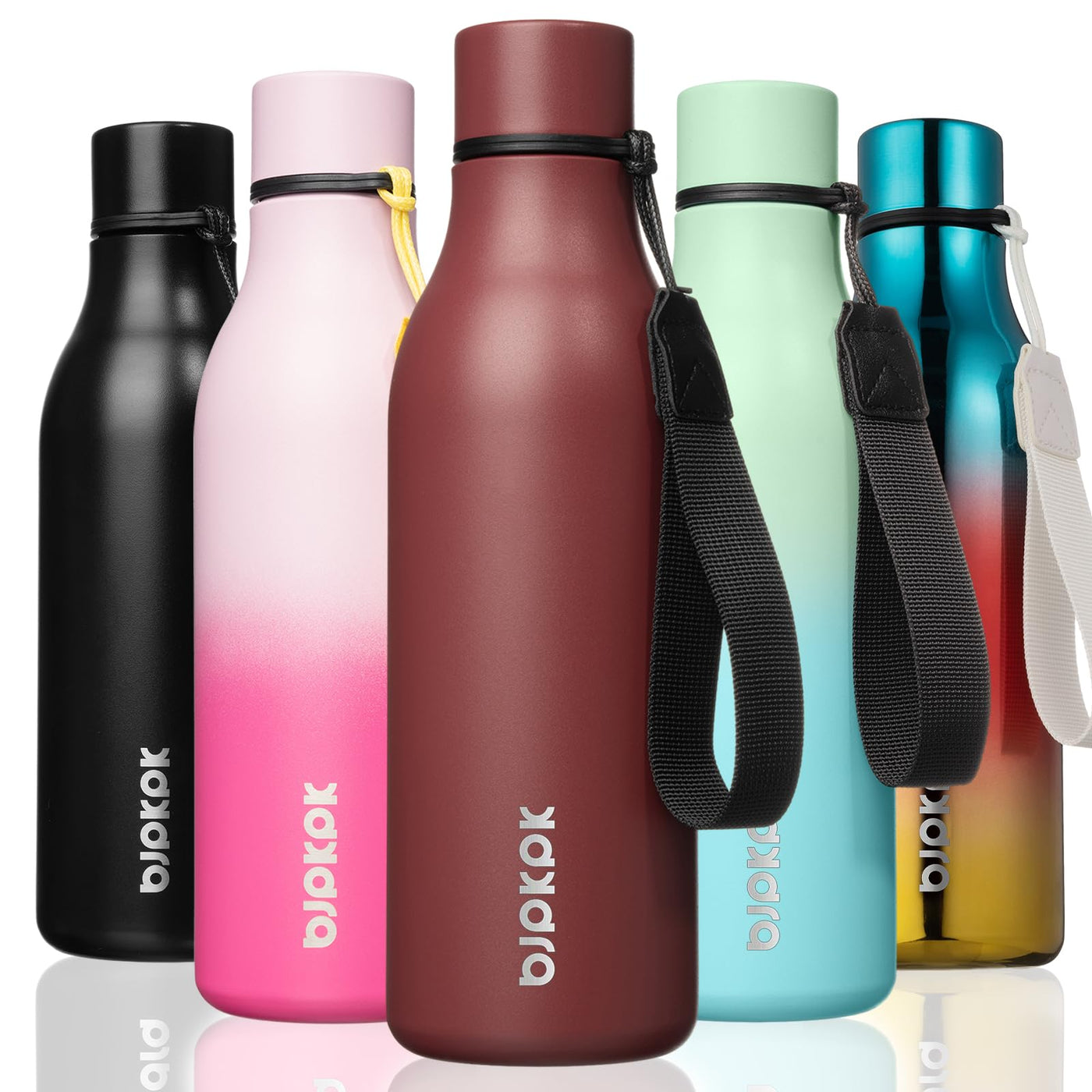 BJPKPK Insulated Water Bottles, 18 oz Stainless Steel Metal Water Bottle with Strap, BPA Free Leak Proof Jugs, Mugs, Flasks, Reusable Thermal Flasks for Sports & Travel, Orange
