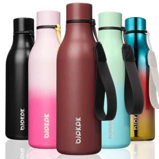 BJPKPK Insulated Water Bottles, 18 oz Stainless Steel Metal Water Bottle with Strap, BPA Free Leak Proof Jugs, Mugs, Flasks, Reusable Thermal Flasks for Sports & Travel, Orange