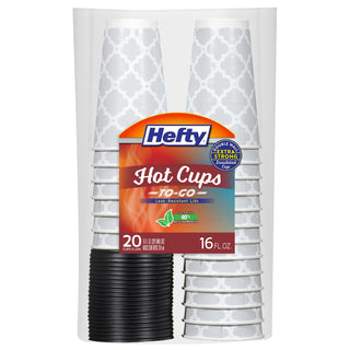 Hefty Disposable Hot Cups with Lids, Insulated Paper Coffee Cups for Tea, Cocoa and Hot Beverages, Leak Resistant Single Use Drink Cups, 16 Ounce, 20 Count