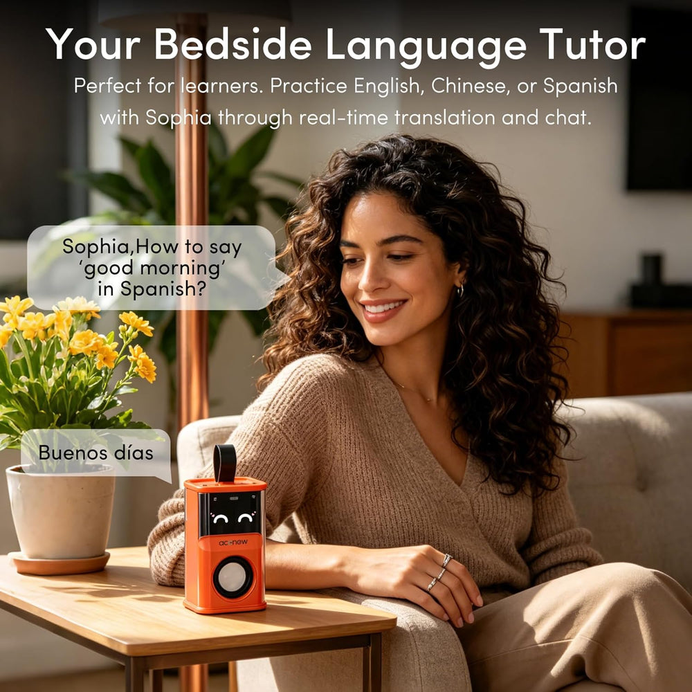 Smart AI Alarm Clock - Sophia Interactive Voice Controlled Bedside Clock, WiFi Network Speaker with Emoji Display, Intelligent Sleep Assistant & Water Reminder,Tech Gift for Men, Women & Office