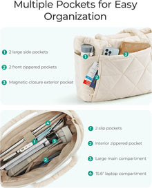 BAGSMART Tote Bag for Women, Puffer Tote Bag with Zipper, Large Quilted Shoulder Bag with Compartments for Travel, Work, Gym