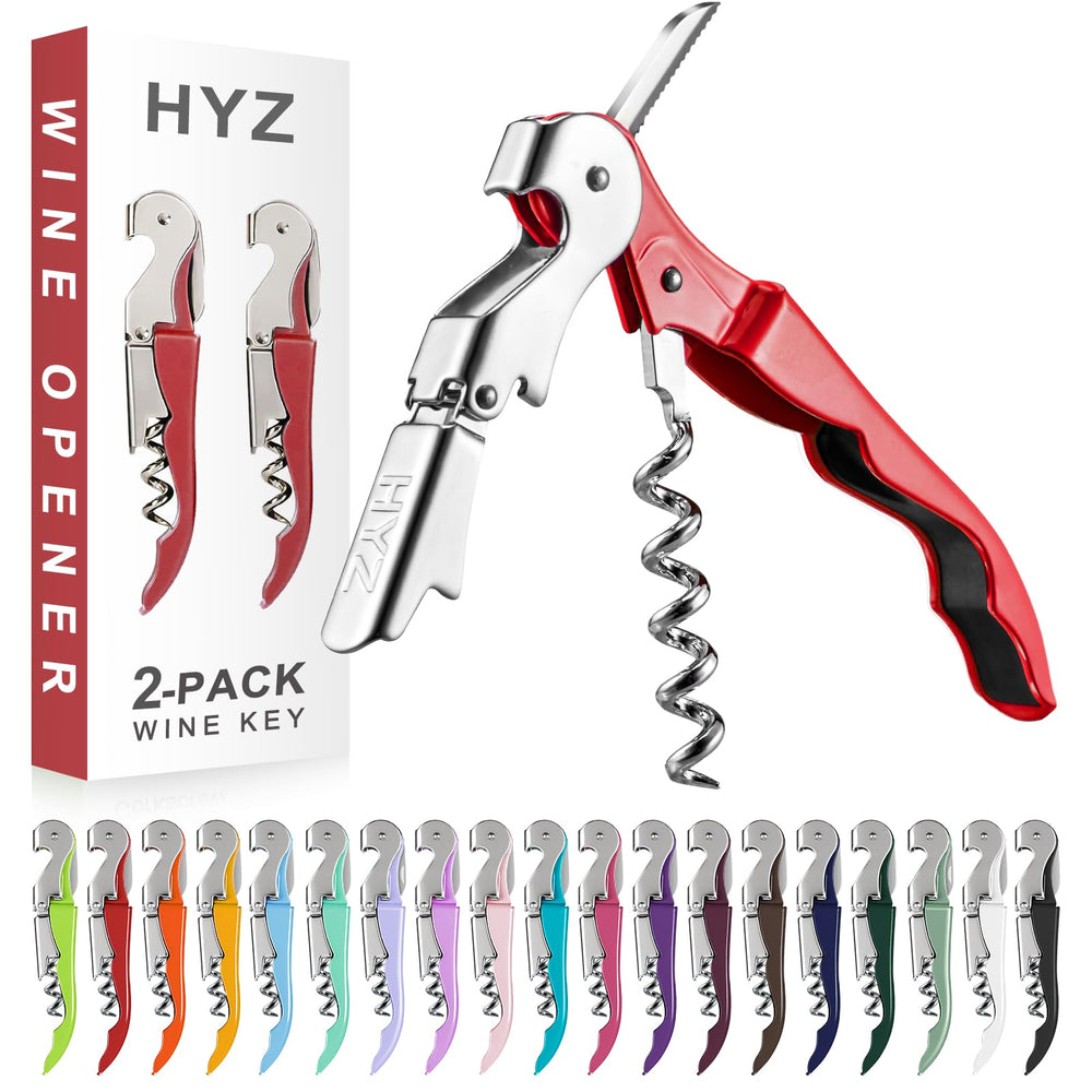HYZ 2-Pack Wine Opener Waiter Corkscrew, Professional Wine Key for Servers, Bartender with Foil Cutter, Manual Wine Bottle Opener Double Hinged (Pink)