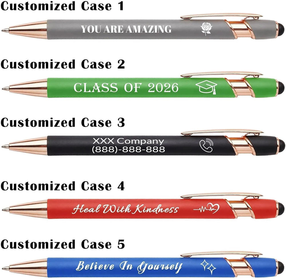 WNNNS Bulk Custom Pens Personalized with Name & Logo, Customized Engraved Pens, Black Ink Ballpoint with Stylus Tips, Office Employee Graduation Teacher Appreciation Gifts.