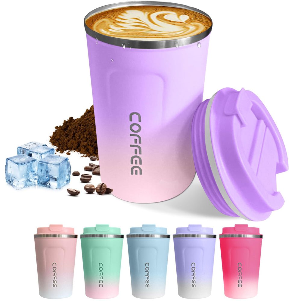 SPLMIFA Travel coffee mugs leak-proof, reusable coffee cups with lids, stainless steel vacuum insulated coffee tumblers, thermal insulation cups for men & women keep drinks hot & cold(2nd-Black, 12OZ)