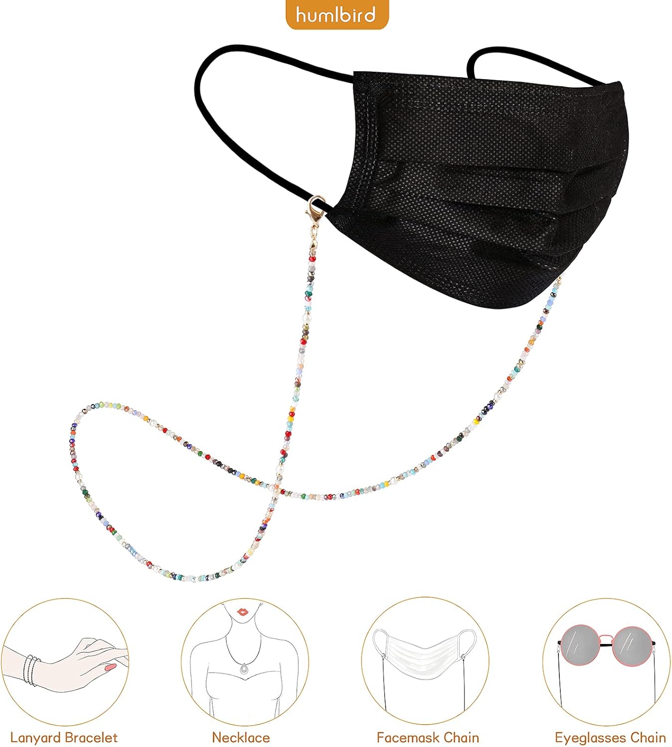 humlbird Mask Lanyard Eyeglasses Chain Healing Crystal Beaded Sunglasses Chains with Pearl for Women