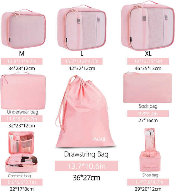 BAGAIL 8 Set Packing Cubes Luggage Packing Organizers for Travel Accessories-Blush Pink - hover image