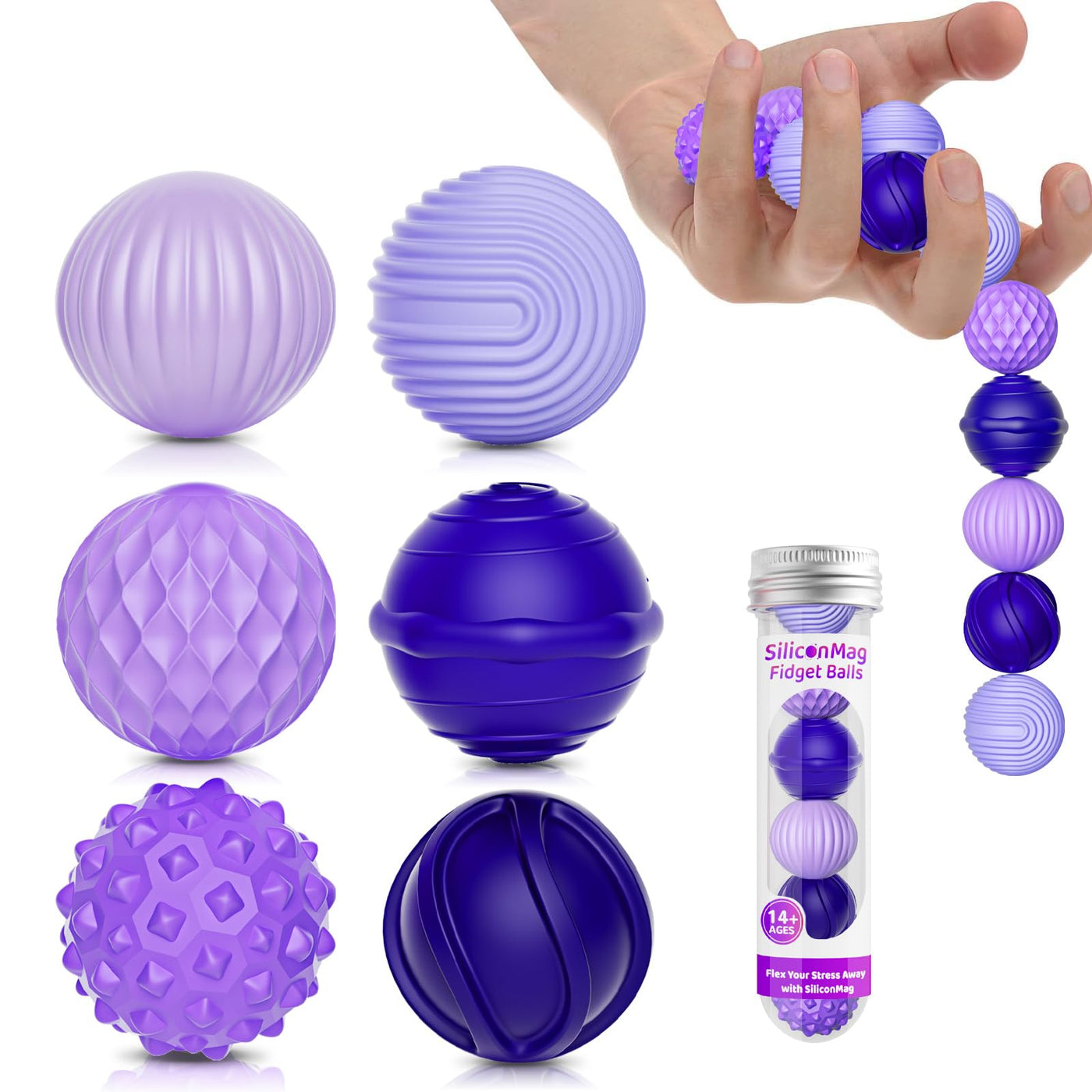 Silicone Magnetic Balls, Fidget Toys, 6-Pack Stress Relief Toys for Adults, Teens, Sensory Toy for Fingers Hands, Quiet Office Desk Toys with Textures, Magnet Fidget Fun Gift