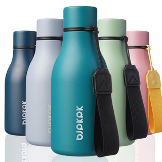 BJPKPK Insulated Water Bottles, 18 oz Stainless Steel Metal Water Bottle with Strap, BPA Free Leak Proof Jugs, Mugs, Flasks, Reusable Thermal Flasks for Sports & Travel, Orange