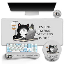 LIMKRIAN Desk Mat Set, Large Gaming Mouse Pad with Wrist Rest, Ergonomic Mouse Pad Keyboard Mat Wrist Support, Cup Coaster, Home Office Desk Accessories Decor Supplies, Funny Black Cat