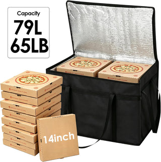 2 Pack Insulated Food Delivery Bags with Removable Hard Bottom 65lb Capacity One Red One Black Triple Layer Thermal Catering Tote Flat Folding Pizza Warmer Cooler Bag for Car Rideshare Transport