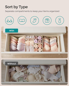 SONGMICS Drawer Organizers, Dresser Divider Organizers, Set of 12, Foldable Fabric Storage Boxes for Socks, Underwear, Bras, Ties, Scarves, Summer Sand URDZ006Y02
