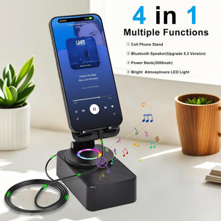 Birthday Gift for Women Mom Men Dad Cell Phone Stand with Wireless Bluetooth Speaker and Portable Charger ＆Led Color Flash Light HD Stereo Surround Sound Cool Gadget for Home Office Travel