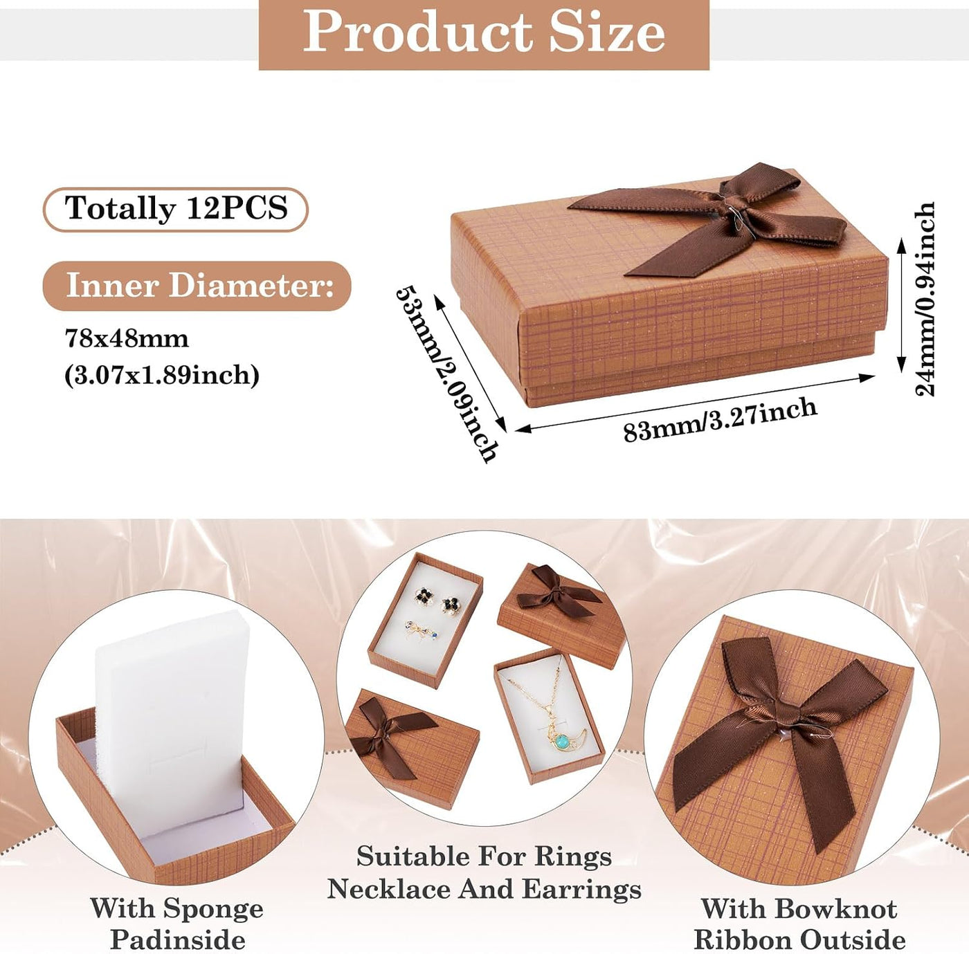 Craftdady 12 pcs Jewelry Gift Box Set Empty Packaging Cases with Bowknot Rectangle Cardboard Paper Jewelry Boxes with Lid for Necklaces Rings Earrings Pendants Displaying (BurlyWood)