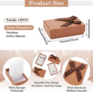 Craftdady 12 pcs Jewelry Gift Box Set Empty Packaging Cases with Bowknot Rectangle Cardboard Paper Jewelry Boxes with Lid for Necklaces Rings Earrings Pendants Displaying (BurlyWood)