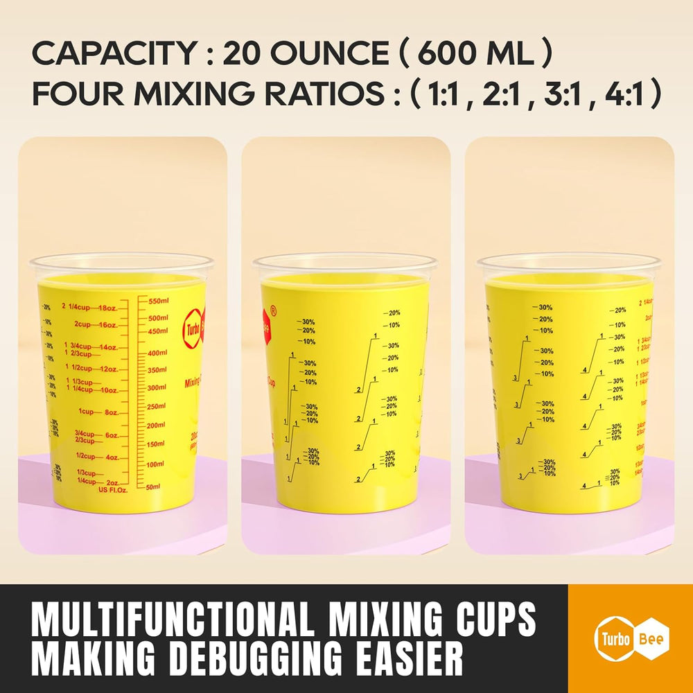 20oz Resin Mixing Cups - [Easy-Separate Design] 50 Pack Graduated PP Plastic Mixing Cups for Epoxy Resin, Paint & Automotive - Includes 50 Stir Sticks, Calibrated Ratios 2:1 3:1 4:1, ML & OZ