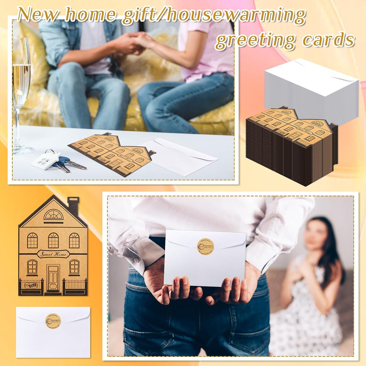 Fulmoon 30 Set Congratulations on Your New Home Cards Bulk Thank You House Shaped Welcome Cards with Envelope and Stickers Housewarming Closing Gifts for House Buyer Real Estate Agent Supplies