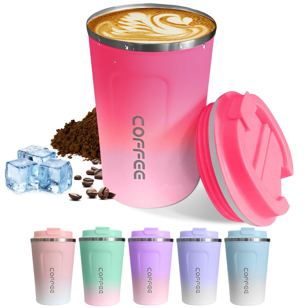 SPLMIFA Travel coffee mugs leak-proof, reusable coffee cups with lids, stainless steel vacuum insulated coffee tumblers, thermal insulation cups for men & women keep drinks hot & cold(2nd-Black, 12OZ)