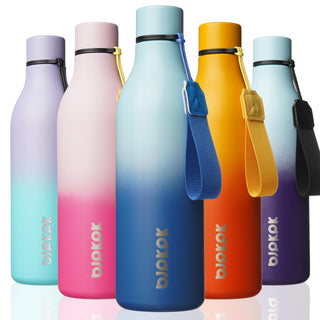 BJPKPK Insulated Water Bottles, 18 oz Stainless Steel Metal Water Bottle with Strap, BPA Free Leak Proof Jugs, Mugs, Flasks, Reusable Thermal Flasks for Sports & Travel, Orange