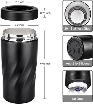Insulated Stainless Steel 24 oz Tumbler with Freezable Drink Can Cooler for all 12 oz Slim Can,Regular Can,Beer Bottle & All Drinks (Frosted Black)