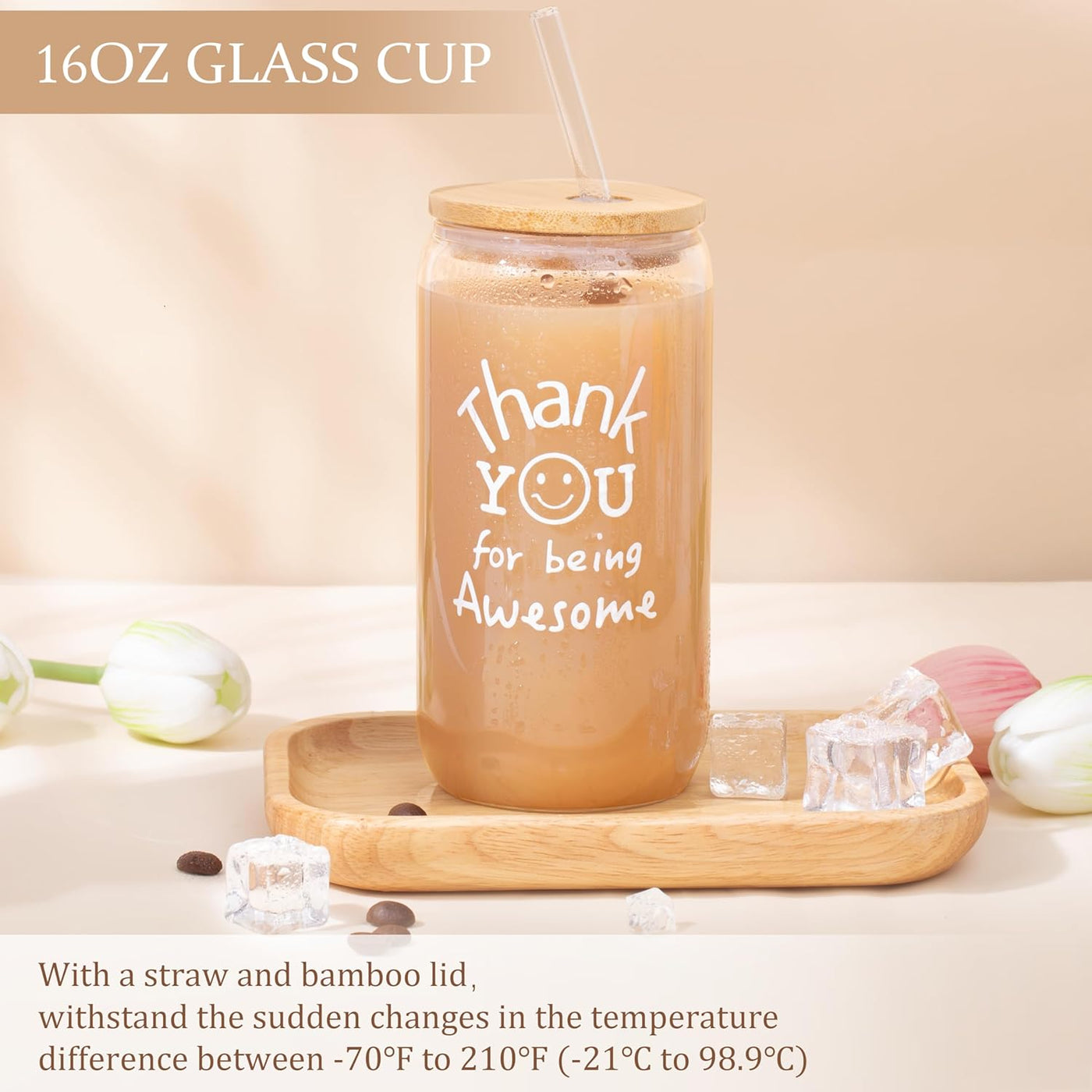 Thank You Gifts for Women, Birthday Gifts for Women, Employee Appreciation Gift, Get Well Care Package Christmas Gift Basket for Coworker Employees Teachers Nurse Boss Friend Mom with Glass Cup 16oz