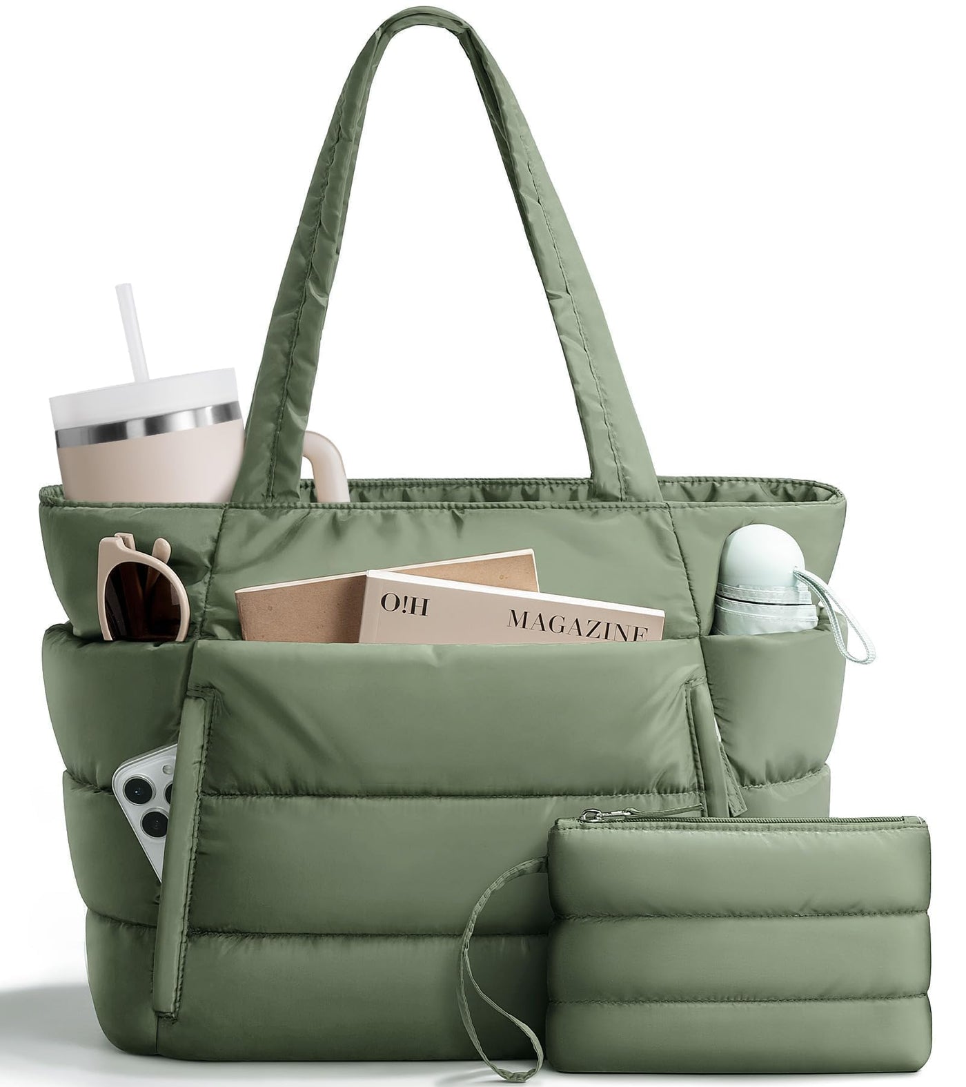 Bagstellar Puffer Tote Bag for Women, Lightweight Puffy Work Handbag Teacher Nurse Quilted Shoulder Bag for School Travel Gym | Cloud Bag w/ Zipper