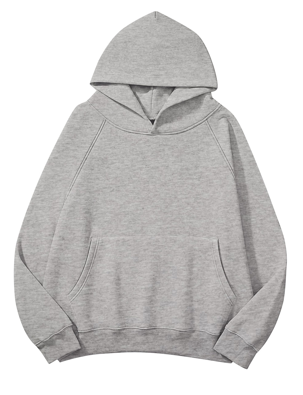 Lauweion Women Solid Basic Fleece Letter Loose Hoodie Sweatshirt Long Sleeve Kangaroo Pocket Drop Shoulder Pullovers Top