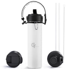 32oz Insulated Stainless Steel Water Bottle with 3 Lids & Paracord Handle – Leakproof Wide Mouth Metal Sports Bottle for Gym, School & Travel (White, 32oz)