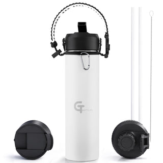 32oz Insulated Stainless Steel Water Bottle with 3 Lids & Paracord Handle – Leakproof Wide Mouth Metal Sports Bottle for Gym, School & Travel (White, 32oz)