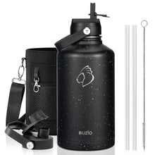 BUZIO 40oz Insulated Water Bottle, Triple Wall Vacuum Stainless Steel Water Flask with 2 lids, Lead-Free BPA-Free Straw Lid Sports Canteen Jug, Cold 48H & Hot 24H- Black