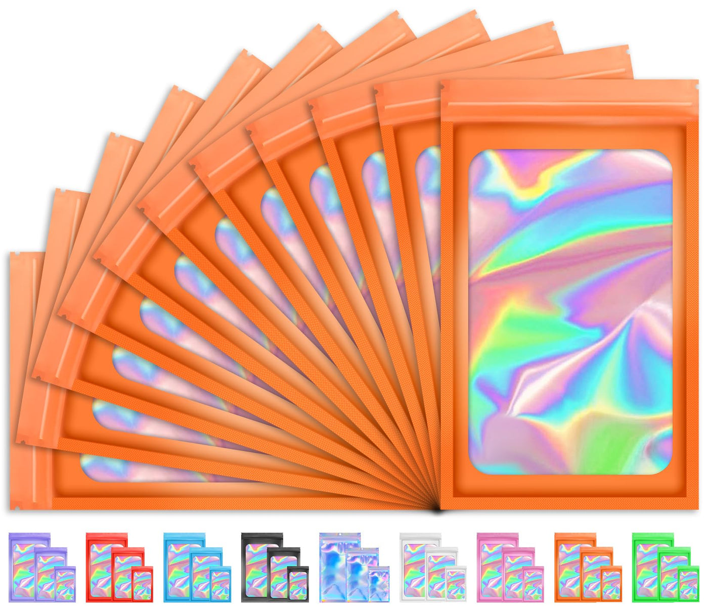 100 PCS Holographic Bags, Smell Proof Bag, Resealable Gift Bags, Clear Bags for Food Storage, Party Favor Bag, Mylar Sample Bag for Jewelry, Lipgloss, Eyelash | Pink, 2.4x3.9 Inch