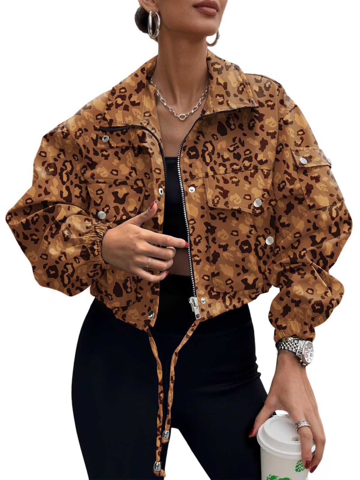 UEAL Womens Cropped Bomber Jacket 2026 Trendy Zip Up Lightweight Utility Anorak Coat With Pockets