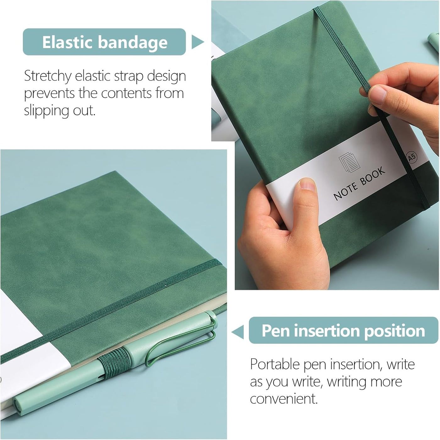 Personalized Notebook Custom Journal Notebook PU Leather A5 Can Customized with Logo/Text/Image- 192 Lined Pages 8.3 x 5.9 Inch, Pen Loop, Elastic Band, Black Hardcover