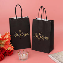 50 Pack Small Welcome Gift Bags 9x5.5x3.15 Inch with 50 Sheets White Tissue Paper for Wedding Hotel Guests, Black Party Favor Bags with Handles for Engagements, Baby Showers, Birthday Goodies