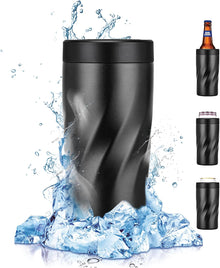 Insulated Stainless Steel 24 oz Tumbler with Freezable Drink Can Cooler for all 12 oz Slim Can,Regular Can,Beer Bottle & All Drinks (Frosted Black)