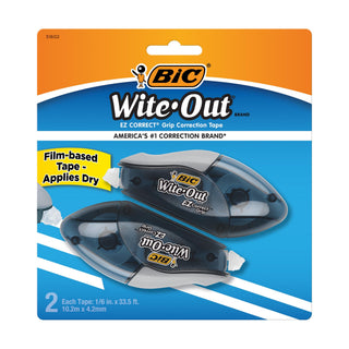 BIC Wite-Out EZ Correct Correction Tape, White, No Dry Time, Tear Resistant Tape, 2-Count