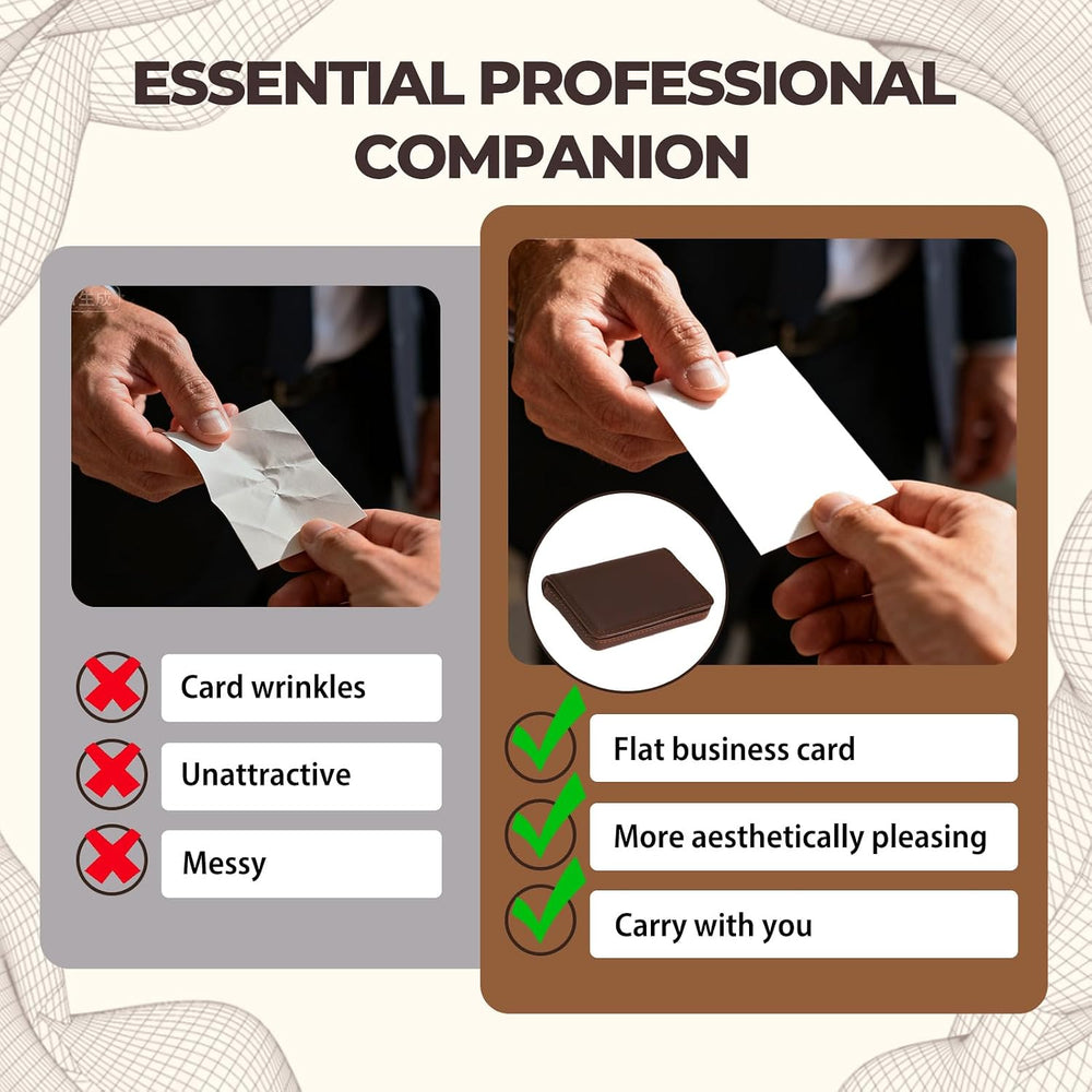 Business Card Holder, Slim Brown PU Leather Card Case for Men & Women with Magnetic Shut, Portable Pocket or Purse Wallet Holds Credit ID Cards, Gift Idea