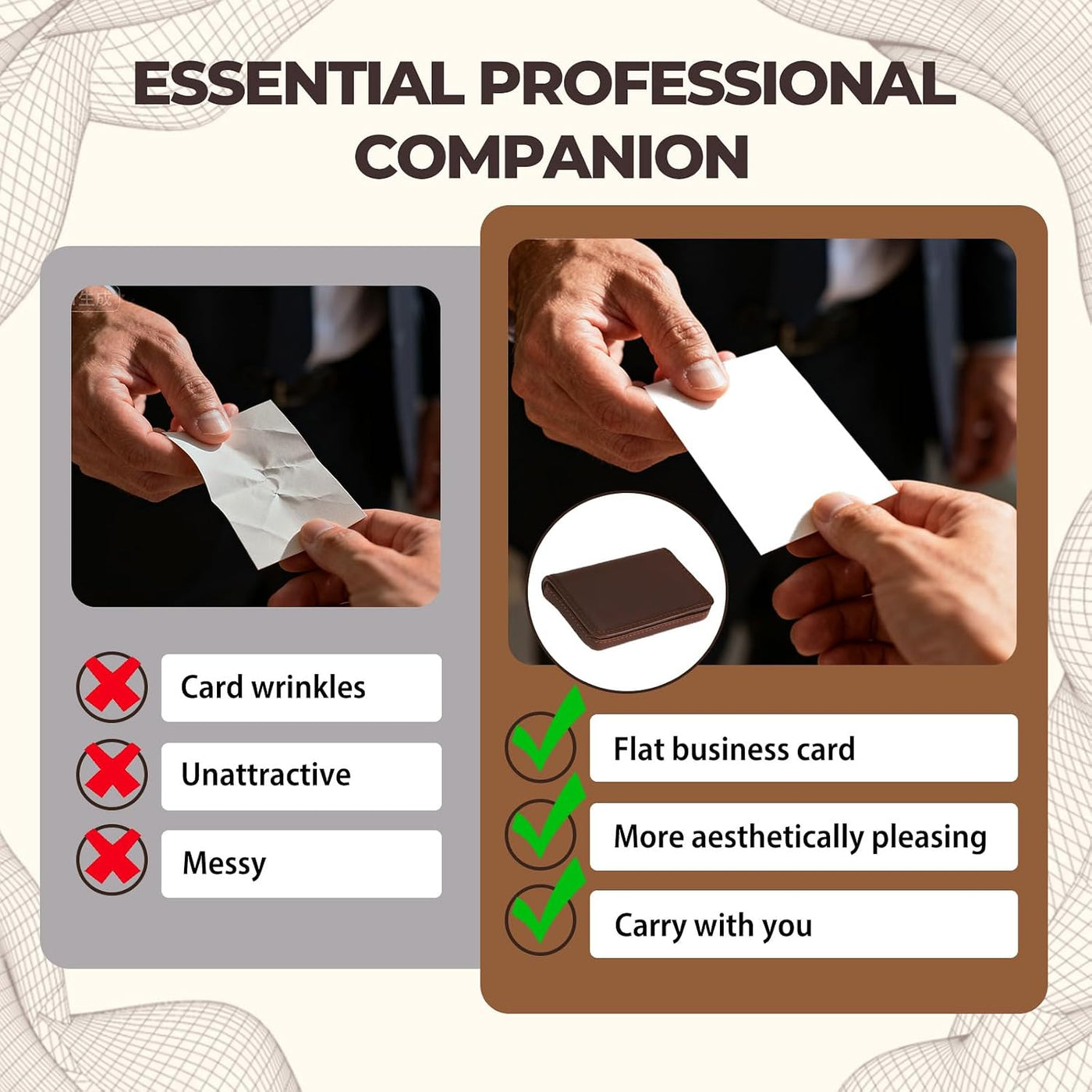 Business Card Holder, Slim Brown PU Leather Card Case for Men & Women with Magnetic Shut, Portable Pocket or Purse Wallet Holds Credit ID Cards, Gift Idea
