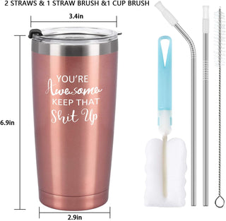 Lifecapido Travel Tumbler Cupcake Wine Socks Set, Thank You Gifts for Women Her Girlfriend Lover Female Friends, You're Awesome 20 Oz Stainless Steel Tumbler with 2 Lids, Socks, Opener, Wine Stopper