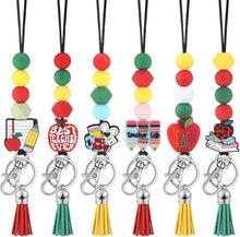 Misdary 6 Pcs Teacher Lanyards Cute Beaded Breakaway Clasp Retractable Badge Reel Lanyard Teacher Gift for ID Badges Holder Christmas Keychain Women(Apple Theme)
