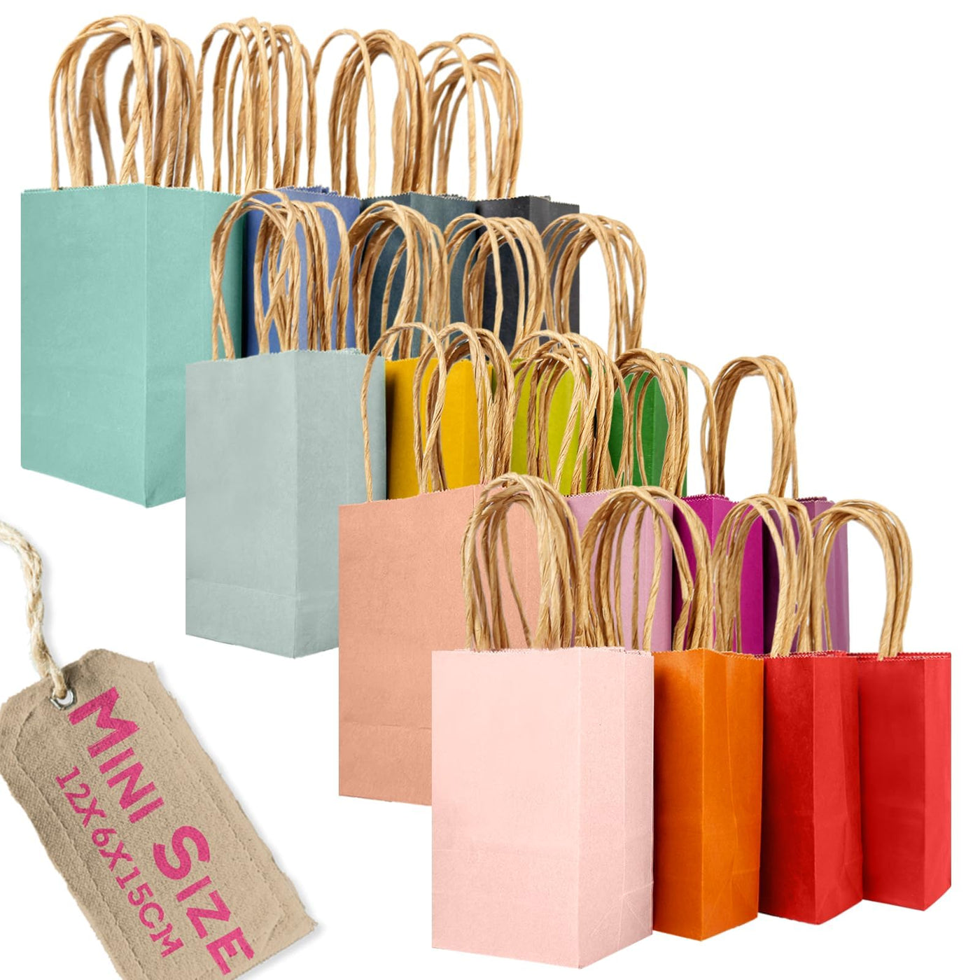 qiqee Medium Size Paper Gift Bags With Handles 10.6"x8.3"x4.3" 16 Solid Colors Party Favor Bags（16-Packs）