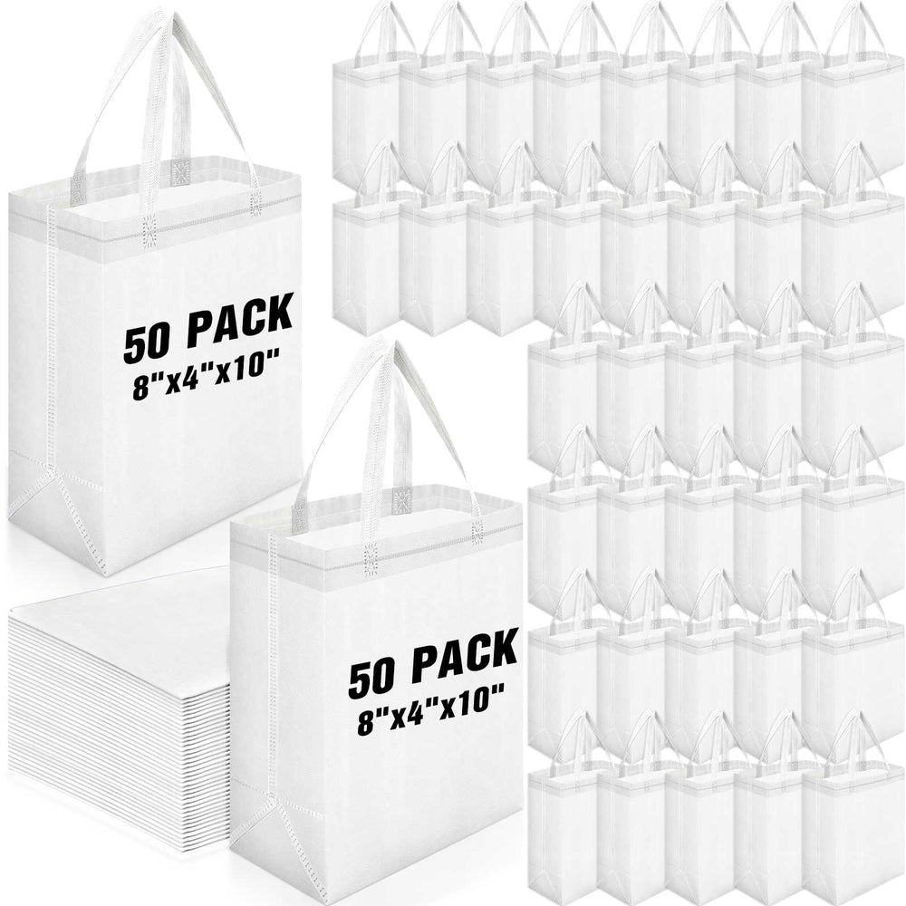 Windyun 50 Pcs Reusable Tote Bag Bulk 8 x 4 x 10 Inch Non Woven Shopping Bag with Handle Reusable Portable Grocery Gift Tote (Black)