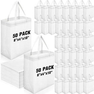 Windyun 50 Pcs Reusable Tote Bag Bulk 8 x 4 x 10 Inch Non Woven Shopping Bag with Handle Reusable Portable Grocery Gift Tote (Black)