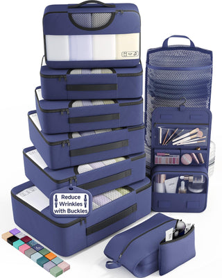 Veken 10 Set/8 Set Packing Cubes for Travel Essentials,Anti-Wrinkle Buckled Suitcase Organizer for Shoe & Toiletry Bag,Carry On Luggage Bag for Airplane & College Dorm Room Accessories,Women Men Gifts