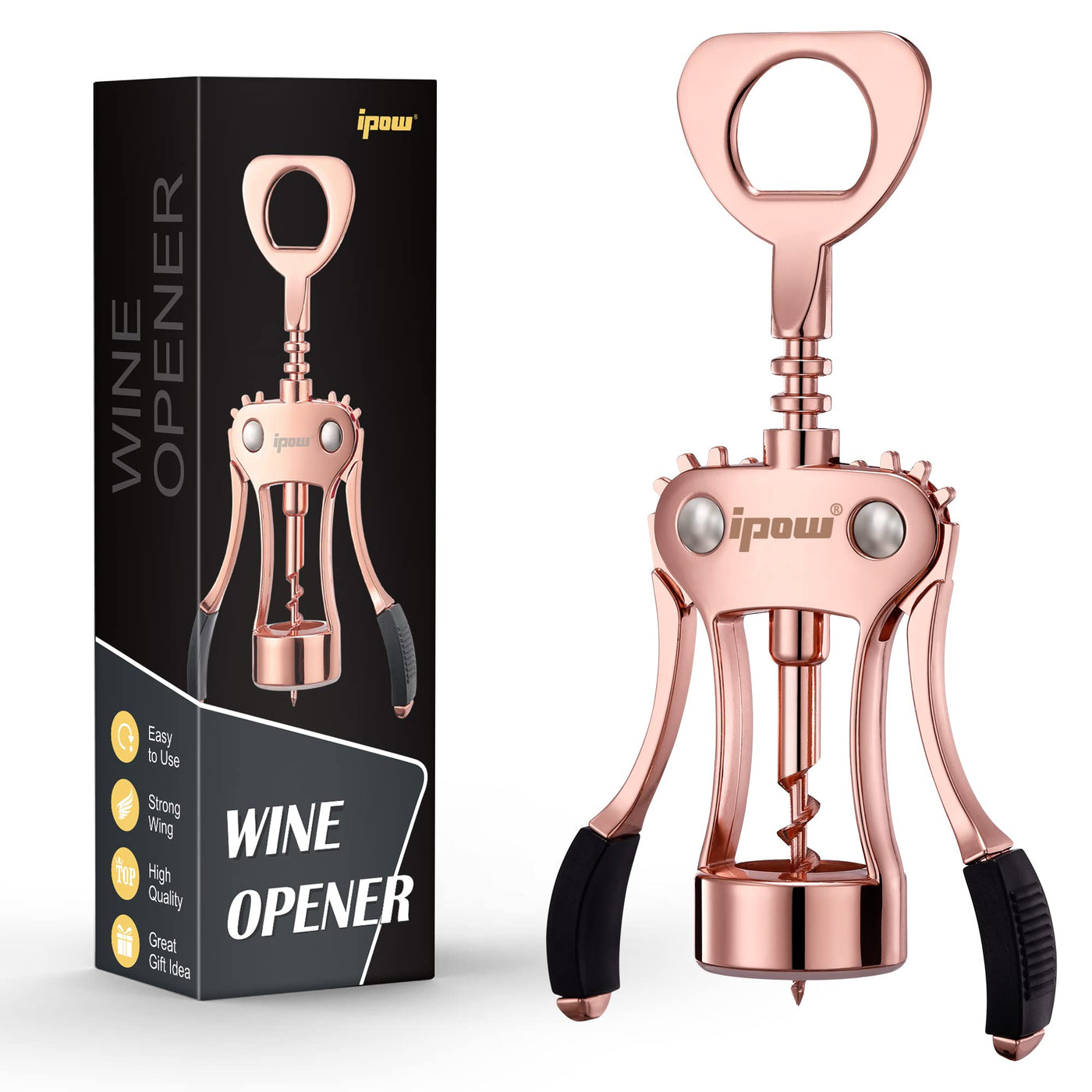 IPOW Wine Opener, Zinc Alloy Wine Bottle Opener, Wing Corkscrew Heavy Duty, Manual Multifunctional Cork Screw for Waiter, Silver