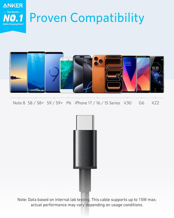 Anker Cable [2 Pack 6ft], USB A to USB C Cable for iPhone 17 Series,Samsung Galaxy S10 S10+, LG V30, Beats Fit Pro and More (Black). - hover image
