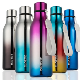 BJPKPK Insulated Water Bottles, 18 oz Stainless Steel Metal Water Bottle with Strap, BPA Free Leak Proof Jugs, Mugs, Flasks, Reusable Thermal Flasks for Sports & Travel, Orange