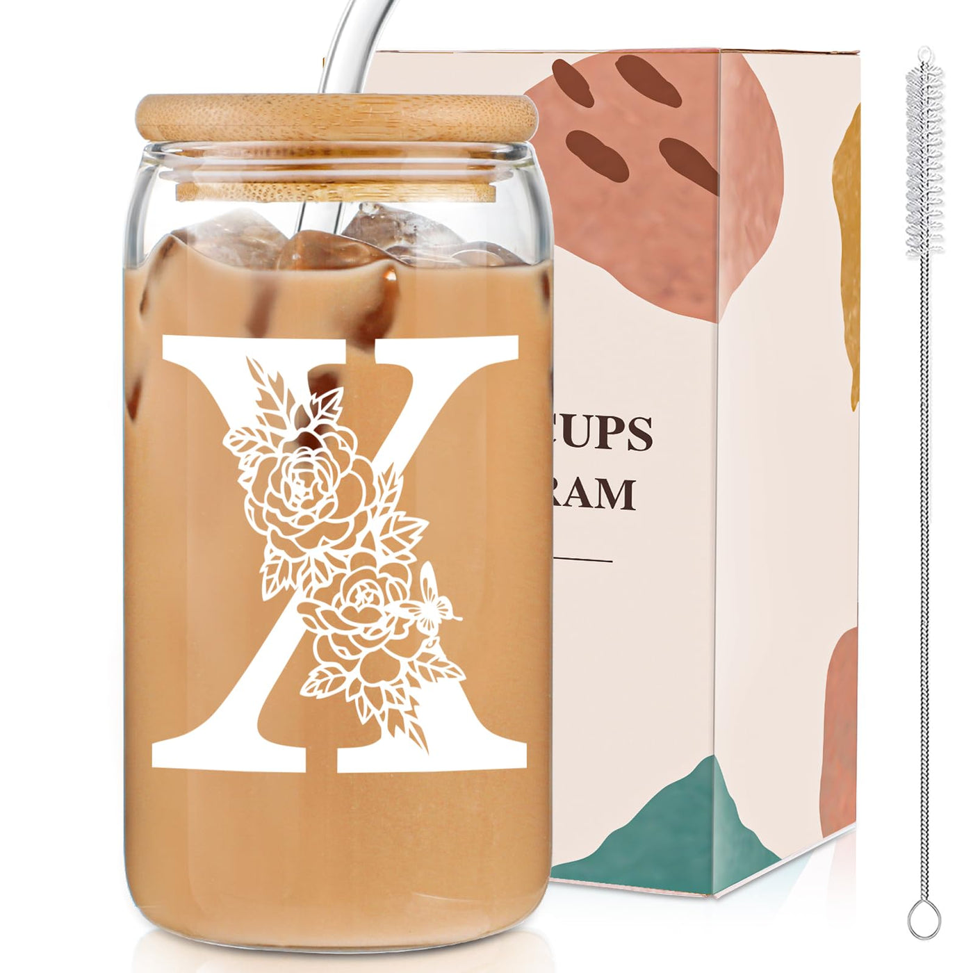 DWTS DANWEITESI Birthday Gifts for Women: Initial Glass Cup as Office Graduation Memorial Holiday Personalized Gifts - for Teacher Employee Nurse Coworkers Bridesmaid Bride - R Aesthetic Cup