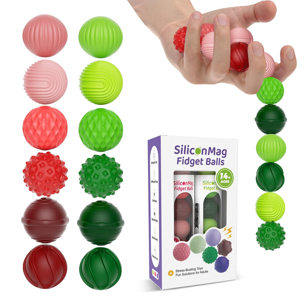 Silicone Magnetic Balls, Fidget Toys, 6-Pack Stress Relief Toys for Adults, Teens, Sensory Toy for Fingers Hands, Quiet Office Desk Toys with Textures, Magnet Fidget Fun Gift